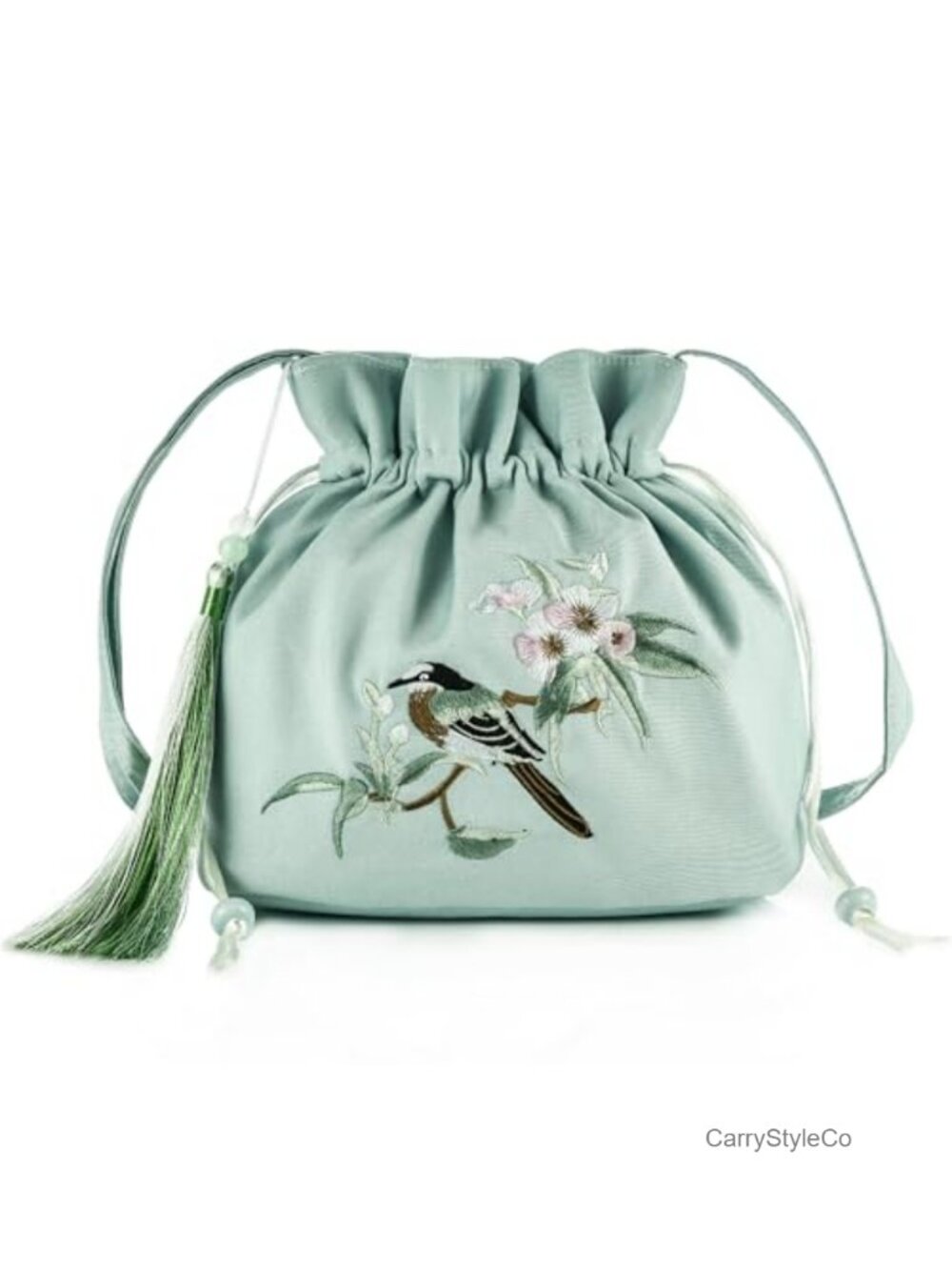 Chinese Hanfu Embroidered Crossbody Bag Cotton Linen Drawstring Purse